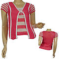 Ladies Knit Short Sleeve Cardigan W/Attached Cami