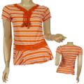 Ladies Short Sleeve V-Neck Top W/Beaded Fringe