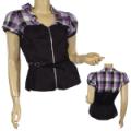 Ladies Fashion Round Collar V-Neck Top W/Zipper
