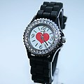  Black Heart (Sm. Face) Rhinestoned Sili...