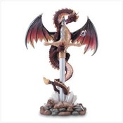 Alabaster Red Dragon On Sword