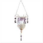 Distressed White Metal Hanging Votive Holder