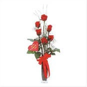 Satin Rose Bouquet/Glass Vase