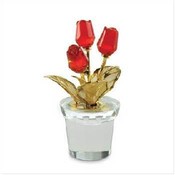 Mini Glass Red Roses In Pot