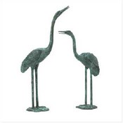 Pair Of Aluminum Crane Sculptures