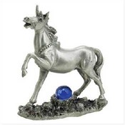 Pewter Unicorn With Glass Ball