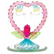Spun Glass Heart W/2 Humming Birds