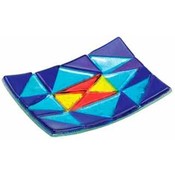 Blue Patchwork Art Glass Plate