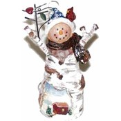 Resin Birch Snowman With Blue Hat