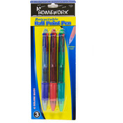 Retractable - 4 color ball point pens - 3 pack