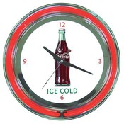 Coca Cola Ice Cold Bottle Neon Clock - 14 inch Dia