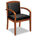 Leather/Wood Guest Chair Black Leather Upholstery