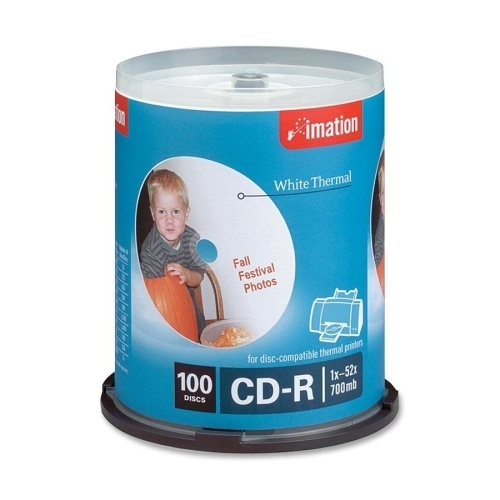 Imation CD-R,52X,700MB/80 Min,Thermal Printable,100/Spindle,White