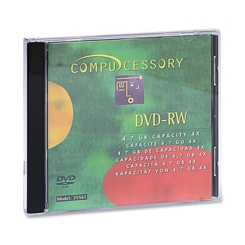 Compucessory DVD-RW, 4.7GB, 4x Recording Speed, 10/PK, W/Branded Surface