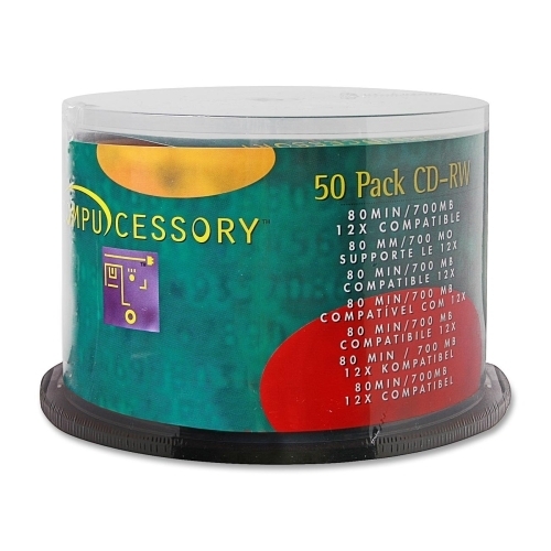 Compucessory CD-RW,Branded Surface,700MB/80 Minute Cap,12X Speed,50/PK