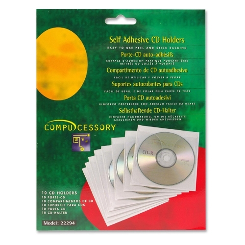 Compucessory Self-Adhesive CD Holders,Polypropylene,10 Sheets/PK,White