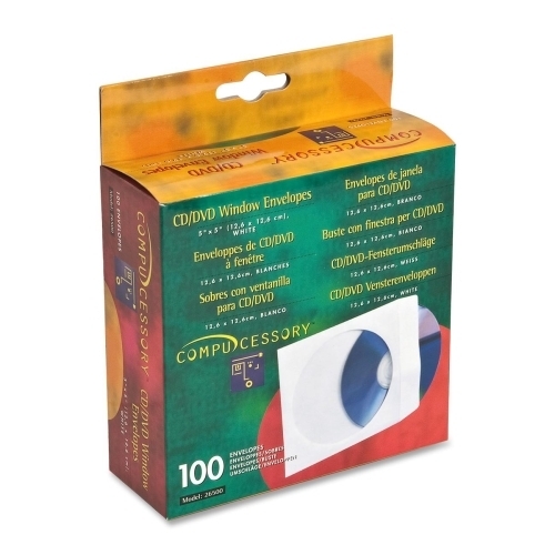 Compucessory CD/DVD Window Envelopes, 5"x5", 100 EA/BX, White