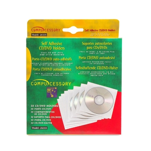 Compucessory Self-Adhesive CD Holders,Polypropylene,50 Sheets/PK,White