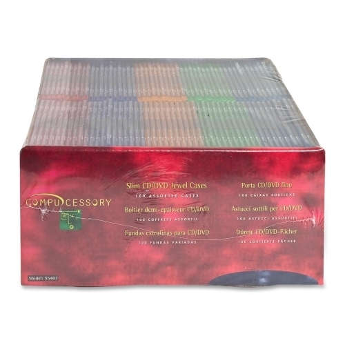 Compucessory Thin CD/DVD Jewel Case, One CD W/Literature, 100/PK, AST