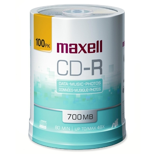 Maxell Corp. Of America CD-R Discs, 48X, 700MB/80MIN, Printable, 100/Pack, White