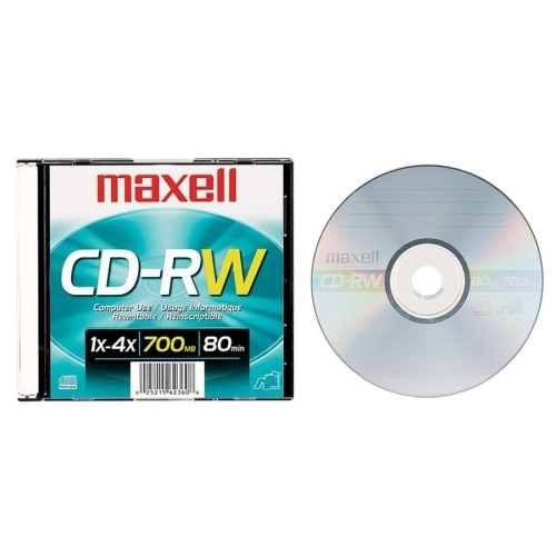 Maxell Corp. Of America CD-RW, 1-4X, 700MB/80MIN, Branded, Slim Case
