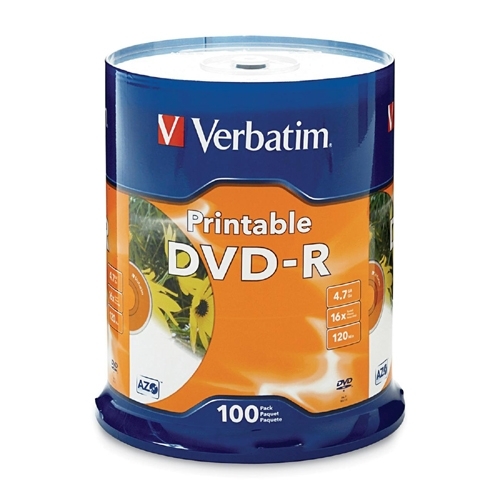 Verbatim Corporation DVD-R, 16x, 4.7GB, Inkjet Printable, 100/PK, White