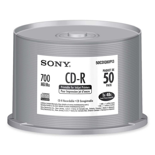 Sony Electronics CD-R Recordable Disc, 48x, 700MB/80Min, 50/PK, Gold