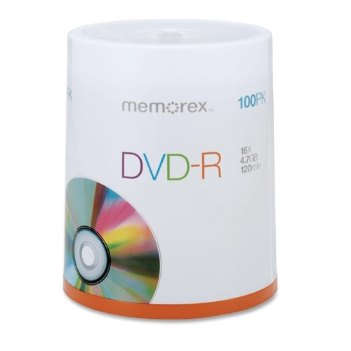 Memorex DVD-R, 16X, 4.7GB, Branded, 100/PK