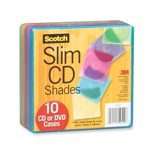 3M Commercial Office Supply Div. Slim CD Shades, for CDs/DVDs, 10/PK, Assorted Colors