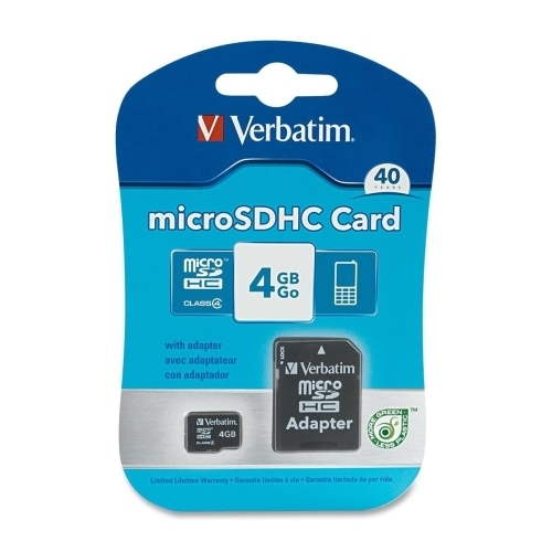 Verbatim Corporation Micro SDHC, W/Adapter, 4GB, Black