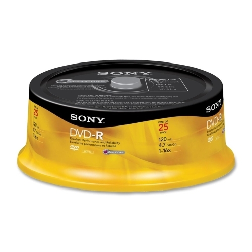 Sony Electronics DVD-R, 16X, 4.7GB, Branded, 25/PK