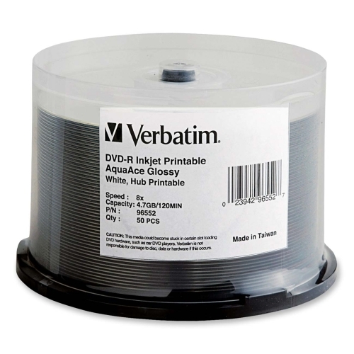Verbatim Corporation DVD-R, 4.7GB, 8X, Printable, 50/PK, Glossy, White