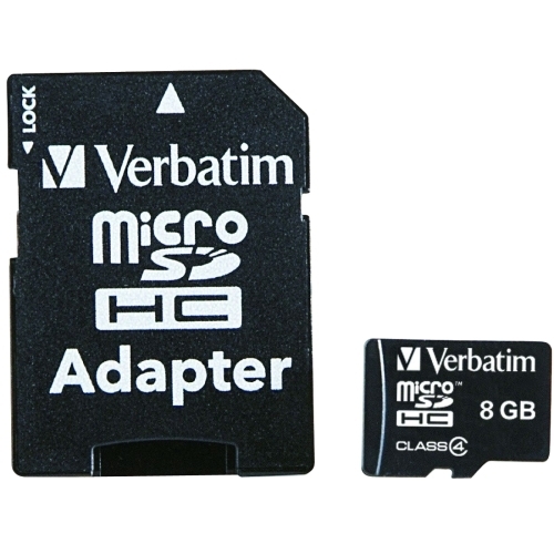 Verbatim Corporation Micro SDHC, W/Adapter, 8GB, Black