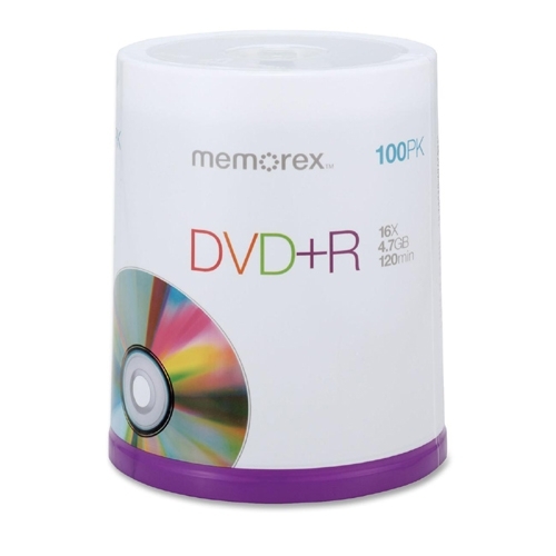 Memorex DVD+R, 16X, 4.7GB, Branded, 100/PK