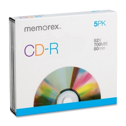 Memorex CD-R, w/ Slim Jewel Case, 52X, 700MB/80Min, 5/PK