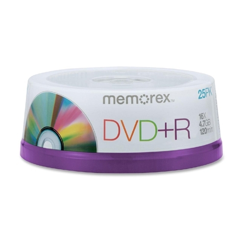 Memorex DVD+R, 4.7GB, 16X, 2 Hours of Video, 25/PK