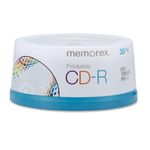 Memorex CD-R, 52X, 700MB/80Min, Inkjet Printable, 30/PK, White