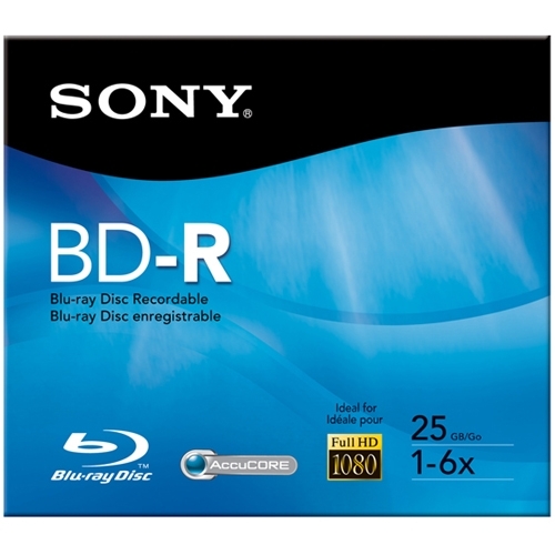 Sony Electronics BD-R Blu-Ray Disc, Recordable, 72mbps, 25GB, Branded
