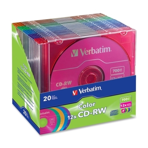 Verbatim Corporation CD-RW Discs, 12X, 700B/80min, 20/PK Slim Case/Asst