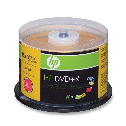 Hewlett-Packard DVD+R, Branded, 16x, 4.7GB, 50/PK, Silver