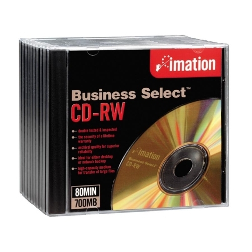 Imation CR-RW,1-4X,700MB/80Min,Business Select,Branded,10/PK,Gold