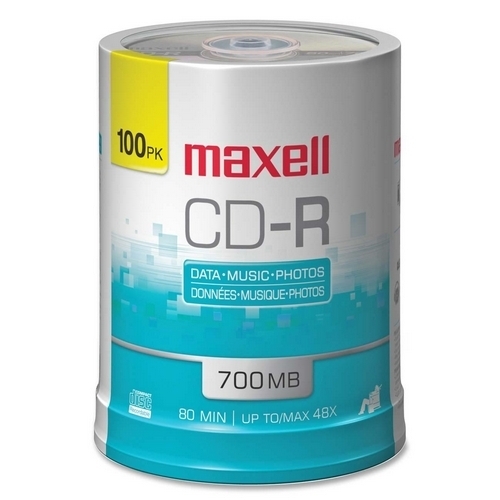 Maxell Corp. Of America CD-R, 80 Min/700MB, 48X, Branded, 100/PK