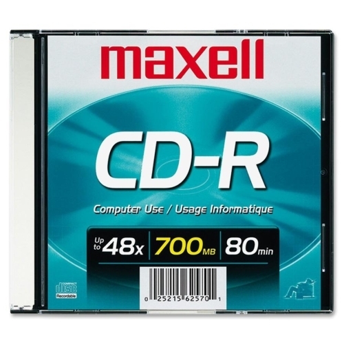 Maxell Corp. Of America CD-R, Branded, 48X, 700MB/80MIN, Slim Jewel Case