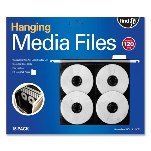 Ideastream Products Hanging CD/DVD Pages ,w/ Insert Tabs, Top Load, 15/PK, Black