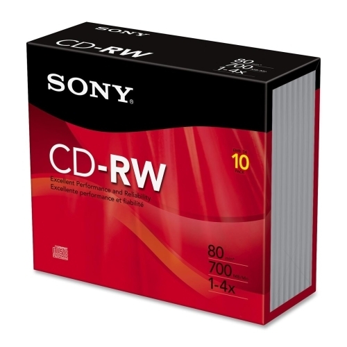 Sony Electronics CD-RW, 700MB/80 Min, 10/PK, Slim Jewel Case