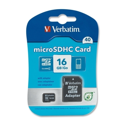 Verbatim Corporation Micro SDHC, w/Adapter, 16GB, Black