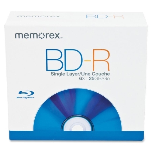 Memorex Blu-Ray BD-R Discs, 25GB, 6X, w/Jewel, 5/PK, Branded, SR