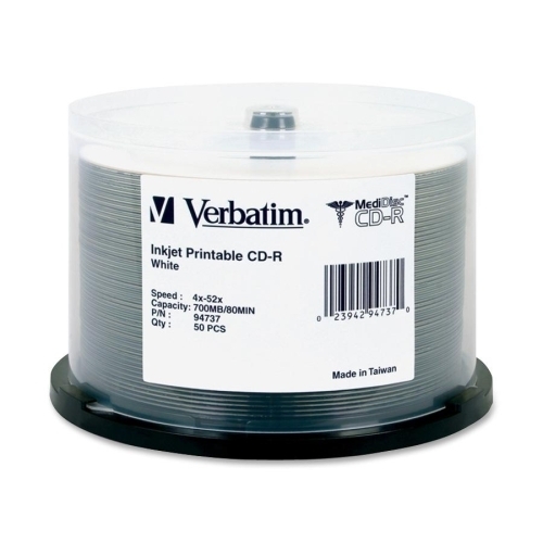 Verbatim Corporation Write-Once CD,Inkjet Printable,52X Speed,80Min/700MB,50/PK