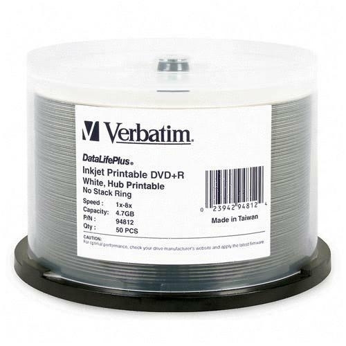 Verbatim Corporation DVD+R, Inkjet Printable, 8X Recording Speed, 50/PK