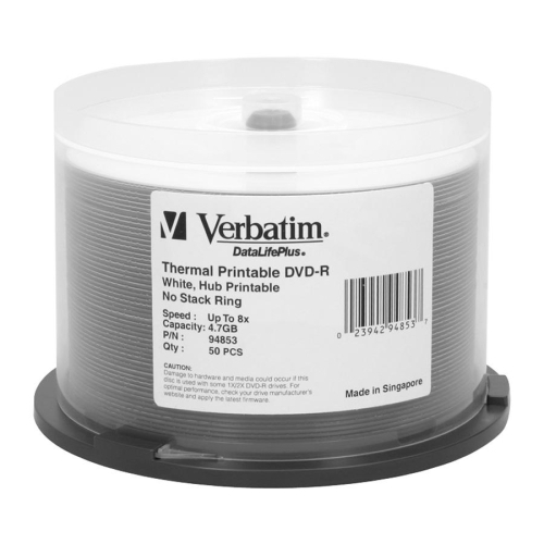 Verbatim Corporation DVD-R, 16X, 4.7GB, Thermal Printable Surface, 50/PK